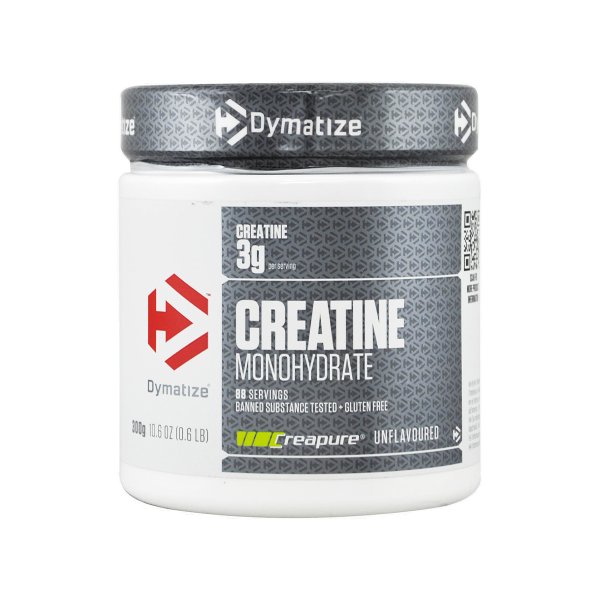 DYMATIZE CREATINA MONOHIDRATADA 300g, creatina pura em pó, 88 porções, aumento de força e desempenho.