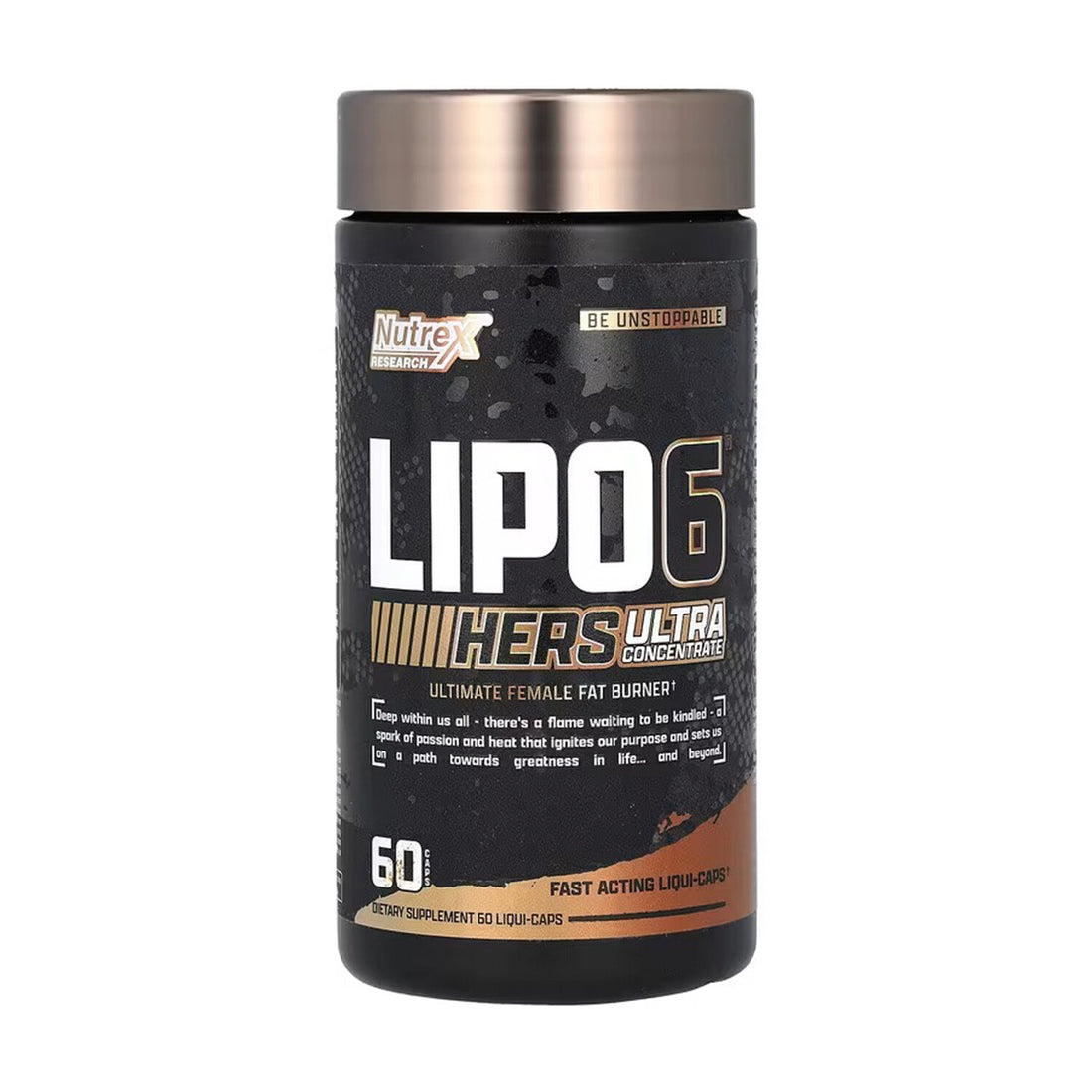 Lipo-6 Black Hers Ultra Concentrate supplement bottle for women's fat burning and energy.