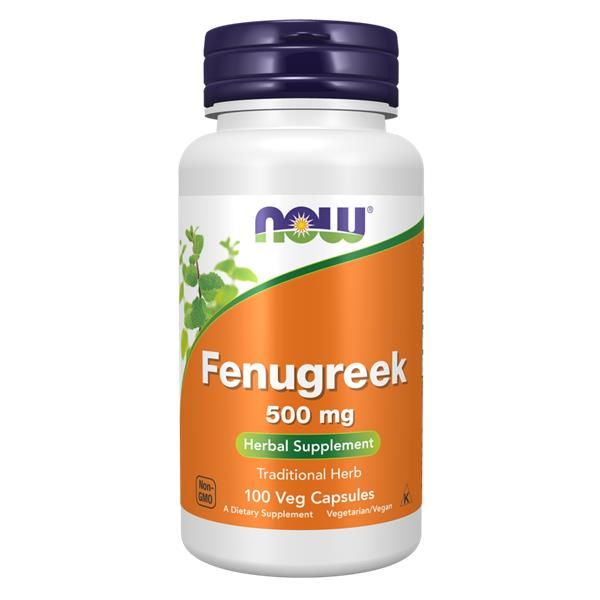 500 mg Fenugreek supplement in a bottle, featuring 100 veg capsules for herbal health benefits.
