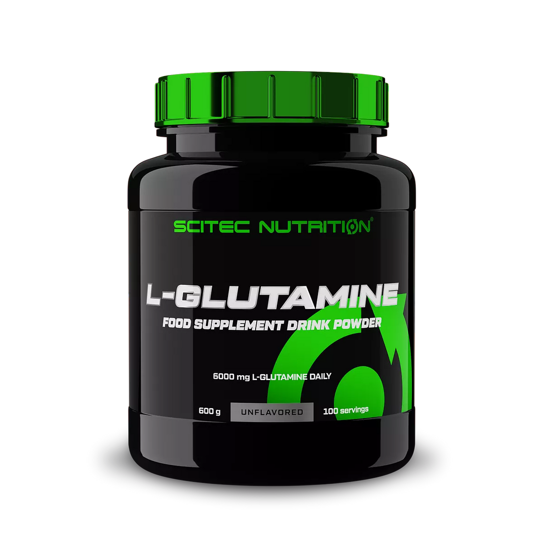 L-Glutamine supplement container by Scitec Nutrition for muscle recovery and immune support.