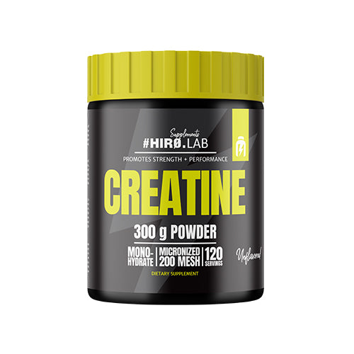 Hiro.Lab Creatine Powder 300g container, dietary supplement promoting strength and performance.