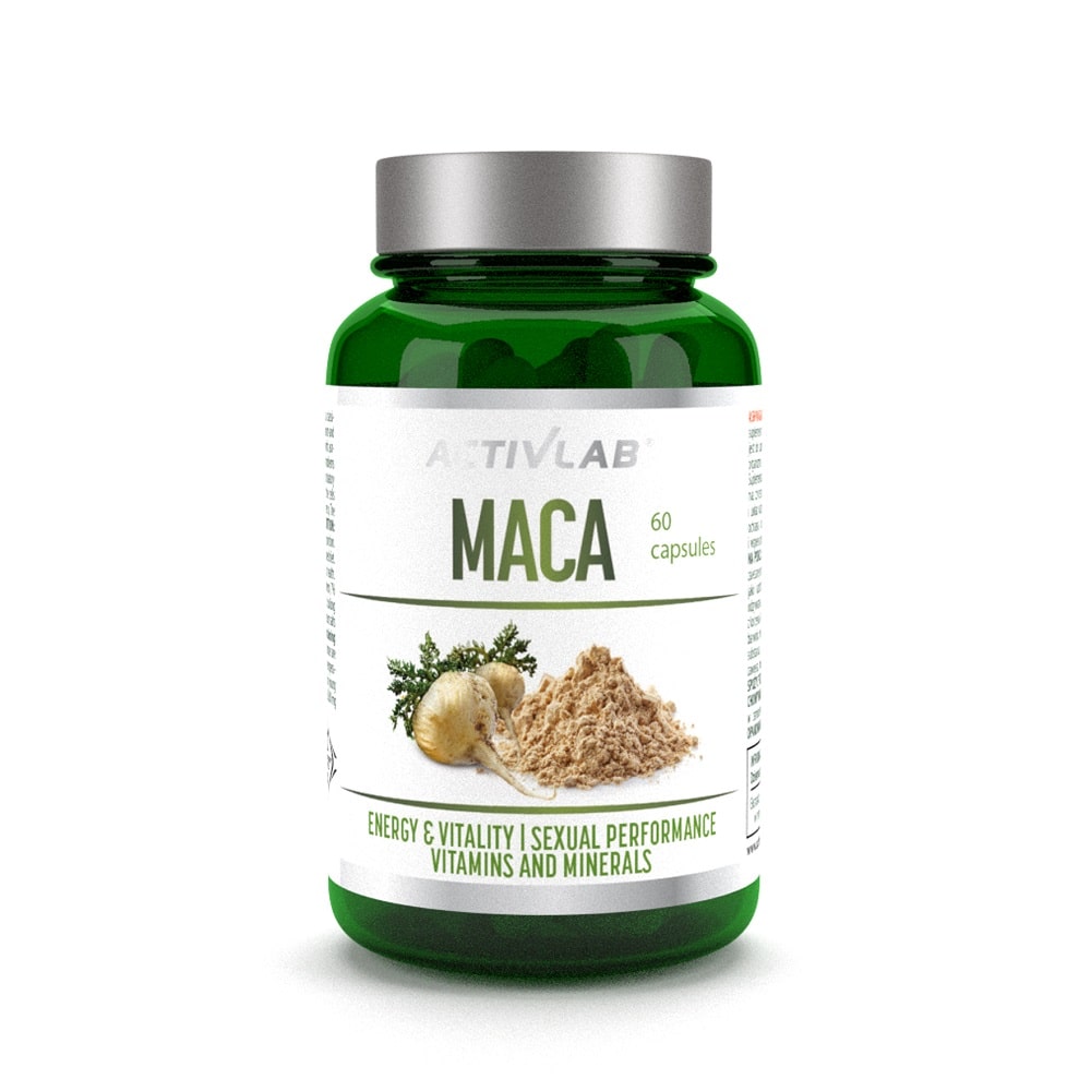 Activlab Maca supplement bottle with 60 capsules for energy, vitality, and sexual performance