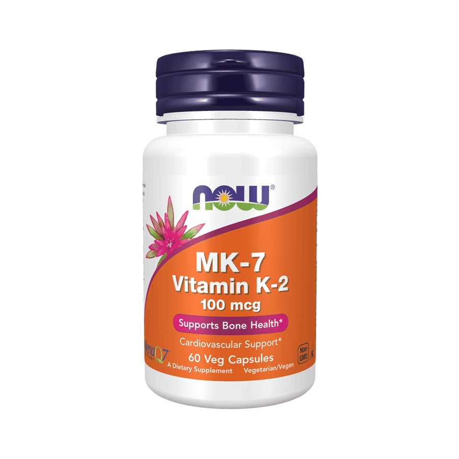 NOW MK-7 Vitamin K2 supplement, 100 mcg, supports bone health, cardiovascular support, 60 vegan capsules.
